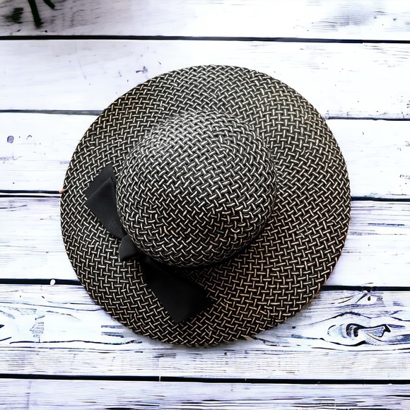 Black Straw Hat with Black Bow , Cappelli Miami - Picture 2 of 6